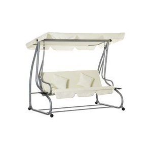 Outsunny Hollywoodschaukelstuhl 3-Sitzer, 200 x 120 x 164 cm, mit verstellbar abnehmbar wasserdicht Vordeck, Sitz- und Rückenlehnen, Beige  Aosom