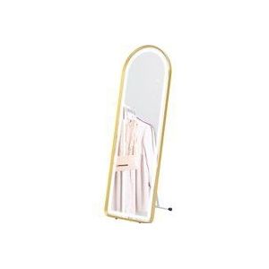HOMCOM Ganzkörperspiegel mit LED-Leuchte dimmbar, Wandspiegel & Standspiegel, Garderobenspiegel mit Touch-Schalter, Gold 47x146 cm  Aosom.de
