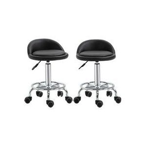 HOMCOM Set aus 2 Rollhockern mit 360° drehbarer Sitzfläche - Höhenverstellbar 47-62H cm, ergonomische Rückenlehne - verchromter Stahl, schwarzer synthetischer Bezug  Aosom