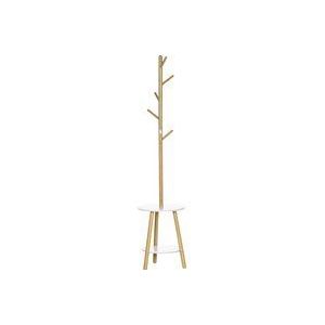 HOMCOM Garderobenständer  Kleiderständer mit 5 Kleiderhaken & Beistelltisch, 171 cm Hoch, Natur+Weiß  Aosom