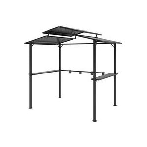 Outsunny Grillpavillon 250 x 160 x 250 cm wasserdicht Gartenpavillon mit Doppelschichtdach, Seitenregalen, Gartenlauben mit UV-Schutz, BBQ Pavillon, Gartenzelt Grillzelt für Garten Party BBQ, Schwarz  Aosom