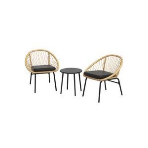 Outsunny 3-tlg. Rattan Gartenmöbel-Set, Balkonmöbel-Set mit Couchtisch & 2 Stühlen, Sitzgarnitur mit Kissen, wetterfest, Polyester, Gelb  Aosom.de