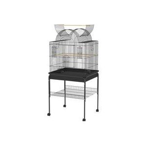 PawHut Vogelkäfig groß Wellensittichkäfig mit Tablett, Ablagefläche, Futterstation, Vogelhaus mit Rollen für Kanarienvögel, Stahl 63 x 53 x 144 cm Schwarz  Aosom