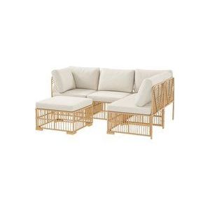 Outsunny Ecklounge-Set aus Polyrattan Gartenmöbel Set mit Ecksofa Sessel Hocker Kissen wetterfest Gartenlounge für 5 Personen Balkonmöbel Outdoor Sitzgruppe für Garten Balkon Naturholz+Cremeweiß  Aosom
