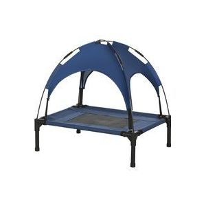 PawHut Erhöhtes Hundebett Outdoor mit Baldachin UV-Schutz 61x46x62cm, atmungsaktiver Taftstoff in Dunkelblau für komfortable Tierruhe  Aosom.de