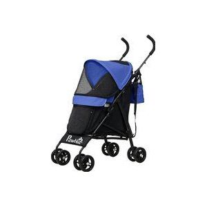 PawHut Hundewagen Hundebuggy klappbar für Hunde & Katzen bis 4 kg Katzenbuggy mit Netzfenstern, Schultergurt, Aufbewahrungstasche, Becherhalter Regenschirm Katzenwagen Dunkelblau  Aosom