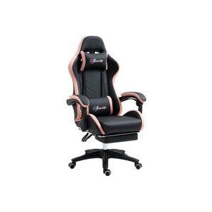 Vinsetto Gaming-Stuhl aus PU-Leder und Stahl mit höhenverstellbarer Sitzposition, ergonomischem Neigungsrückenlehne, 65x65x121-129 cm, Schwarz und Rosa  Aosom