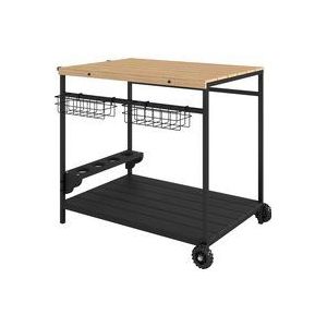 Outsunny Servierwagen Gartenrollwagen mit 2 Ebenen Barbecue Trolley mit Aufbewahrungskorb und Becherhalter aus Tanne für Grillpartys & Küche  Aosom.de