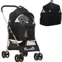 PawHut Hundewagen  2-in-1 Hundetrolley & Tragetasche, faltbarer Hundebuggy mit Kissen, 4 Rädern, Netzfenster, Oxfordstoff, Schwarz  Aosom