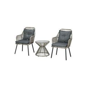 Outsunny Gartenbistro-Set 3-teilig, Stahlrahmen, 2 Sessel + 1 runder Beistelltisch, inklusive grauer Kissen  Aosom