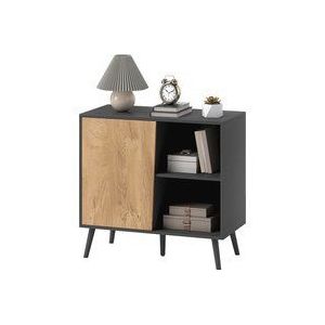 HOMCOM Buffet-Kommode mit Schrank und Fach mit 3-stufigen verstellbaren Regalen, modernes Möbel mit Kiefernholzbeinen, 80x39x76 cm, Dunkelgrau  Aosom
