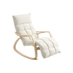 HOMCOM Schaukelstuhl Schaukelsessel mit Rückenlehne, Fußstütze, Sessel, Relaxsessel mit Leinenoptik, Schwingsessel, Lesesessel für Wohnzimmer, Schlafzimmer, Balkon Cremeweiß  Aosom