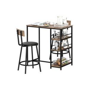 HOMCOM Bartisch mit Barhocker Set, 3-tlg. Bartisch-Set mit Küchentisch, 3 Ablagen, 2 Barstühlen, im Modern-Stil, Essgruppe für Esszimmer, Küche, Stahl, Eiche  Aosom
