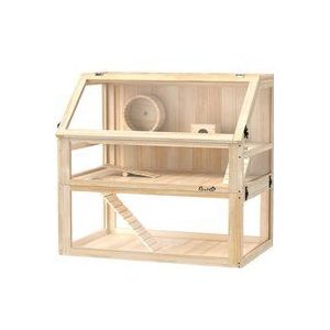 PawHut Hamsterkäfig aus Holz 3 Etagen Nagarium Nagerkäfig Kleintierkäfig mit klappbarem Deckel Laufrad und Zubehör, Kleintierstall Holzkäfig Käfig für Hamster Zwerghamster 80 x 50 x 76 cm Naturholz  Aosom
