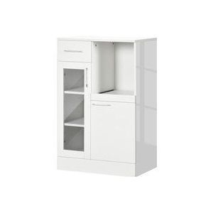 HOMCOM Modernes Sideboard mit Schränken und Schublade, platzsparendes Küchenmöbel aus Holz und Sicherheitsglas 60x40x95cm, Weiß  Aosom