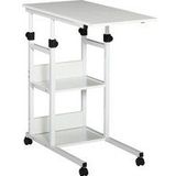 HOMCOM Beistelltisch mit Rollen  Höhenverstellbarer Couchtisch, 2 Regale, E1 Spanplatte, Weiß, 80x40x72-82 cm  Aosom