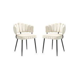 Esstisch Stühle, Set aus 2, luxuriöser Samtstoff, Küchenstühle mit runder Rückenlehne, robuste Metallbeine, bis 150 kg, 57,98 x 56 x 78 cm, Elfenbein