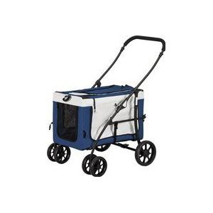 PawHut 2 in 1 Hundebuggy， Haustierwagen， Hundetrolley mit abnehmbarem Korb, 2 Sicherheitsleinen， klappbar, für kleine/Miniaturhunde, Blau  Aosom