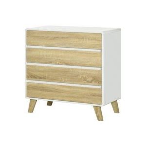HOMCOM Kommode 4 Schubladen Design im skandinavischen Stil für Flur, Schlafzimmer, Wohnzimmer, Badezimmer 80 x 40 x 79,5 cm Weiß und Holzoptik  Aosom