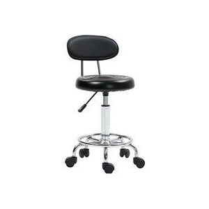 HOMCOM Rollhocker höhenverstellbar Drehhocker Drehbar Salon Hocker mit Lehne, Rädern, Arbeitshocker mit Verstellbarer Fußstütze für Büro, Kunstleder, 32 x 40 x 70-86 cm, Schwarz  Aosom