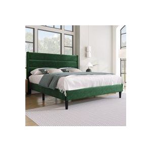Bettgestell, 140x200 cm bis 113 kg, mit Lattenrost und Kopfteil, Modernes zeitloses Design in Samt, Rutschfeste Füße, Stauraum unter dem Bett, Grün