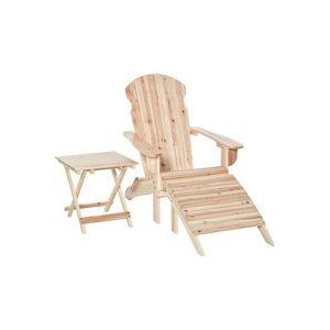 Outsunny Gartenstuhl Adirondack klappbar mit Fußhocker und Beistelltisch aus naturbelassenem Tannenholz  Aosom