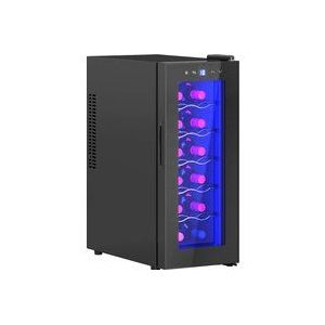 HOMCOM Weinkühlschrank 12 Flaschen 30L 8-18℃ Doppelt Thermoelektrisch Flaschenkühlschrank mit Glastür, Getränkekühlschrank mit LED-Leuchte, Kleiner Weinschrank mit Touch-Screen Schwarz  Aosom