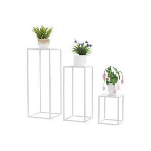 Outsunny Set mit 3 stapelbaren Pflanzenständern quadratisch aus Metall, Innen- und Außenblumentopfhalter für Garten, Balkon, Haus, Weiß  Aosom