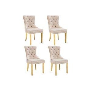 Set aus 4 Esszimmerstuhl mit einzigartigen runden Zugringen, Polsterstuhl mit Nagelkopfbesatz, 51,5×65,5×95 cm, Beige