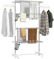 HOMCOM mobiler Wäscheständer, 142 x 55 x 172 cm, klappbar (4 Ebenen) , mit Rollen, Abschließfunktion, Seitenflügel, ABS, Weiß  Aosom