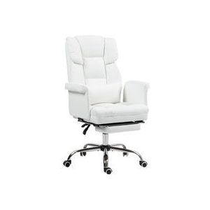 HOMCOM Bürostuhl, Ergonomisch Schreibtischstuhl mit Liegefunktion, Lendenkissen, Höhenverstellbar Computerstuhl mit Fußstütze, Drehfunktion, für Home-Office, Kunstleder, Weiß  Aosom