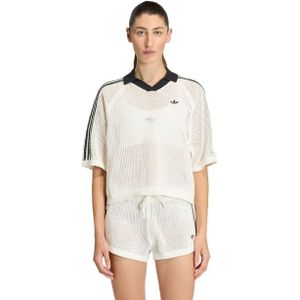 Adidas Knitted Crochet Polo Poloshirts Dames - Wit - Maat 38 - Poly Mesh