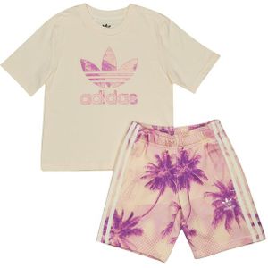 Adidas Aop Palm Trainingspakken Peuter - Wit - Maat 123 - 128 CM - Katoen Jersey