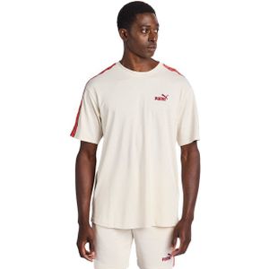 Puma Essentials+ Tape T-shirts Heren - Wit - Maat XL - Katoen Jersey
