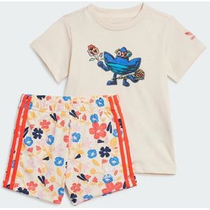 Adidas Aop 3-stripes Trainingspakken Baby - Wit - Maat 69 - 74 CM - Katoen Jersey