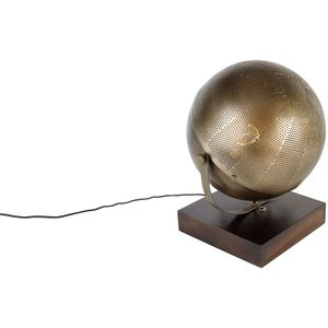 IndustriÃ«le tafellamp brons met hout - Haicha