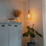 Design hanglamp zwart met messing en amber glas - Zuzanna