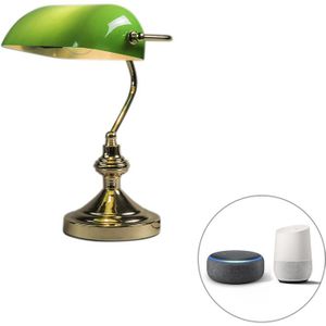 Smart tafellamp messing met groen glas incl. Wifi P45 - Banker