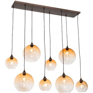 Art deco hanglamp brons met amber glas 8-lichts - Sandra