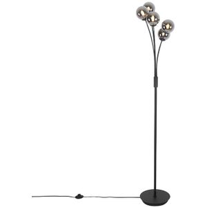 Moderne vloerlamp zwart 5-lichts met smoke glas - Athens