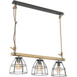 IndustriÃ«le hanglamp hout met donkergrijs 3-lichts - Arthur