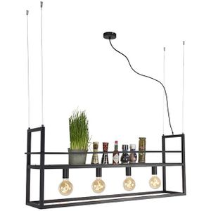 IndustriÃ«le hanglamp zwart met rek large 4-lichts - Cage Rack