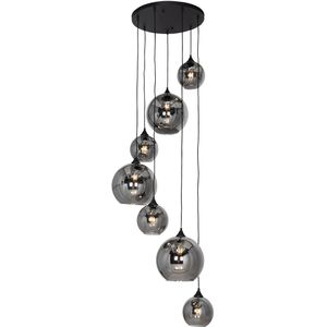 Hanglamp zwart met smoke glas rond 7-lichts - Sandra