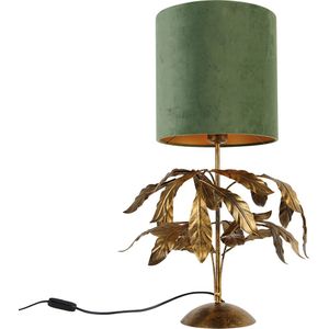 Vintage tafellamp antiek goud met groene kap - Linden