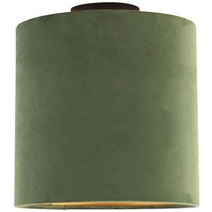 Plafondlamp met velours kap groen met goud 25 cm - Combi zwart
