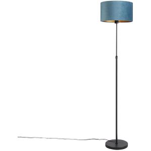 Vloerlamp zwart met velours kap blauw met goud 35 cm - Parte