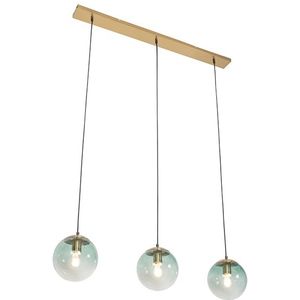 Art Deco hanglamp messing met groen glas 3-lichts - Pallon Mezzi