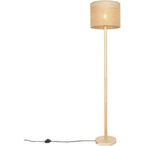 Landelijke vloerlamp hout met linnen kap naturel 32 cm - Mels