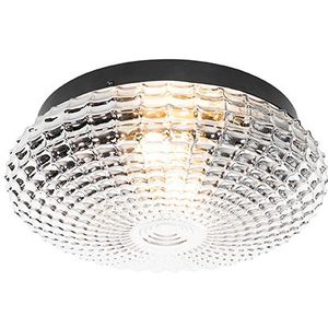 Klassieke plafondlamp zwart met smoke glas 30 cm IP44 - Nohmi