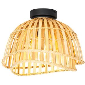 Oosterse plafondlamp zwart met naturel bamboe 30 cm - Pua